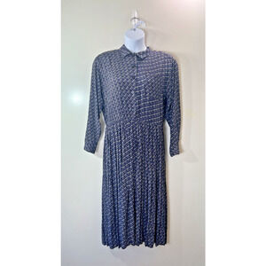 VTG Charter Club Women's MIDI Shirt Dress Sz P L 12 Blue Pleats Classic Corpcore